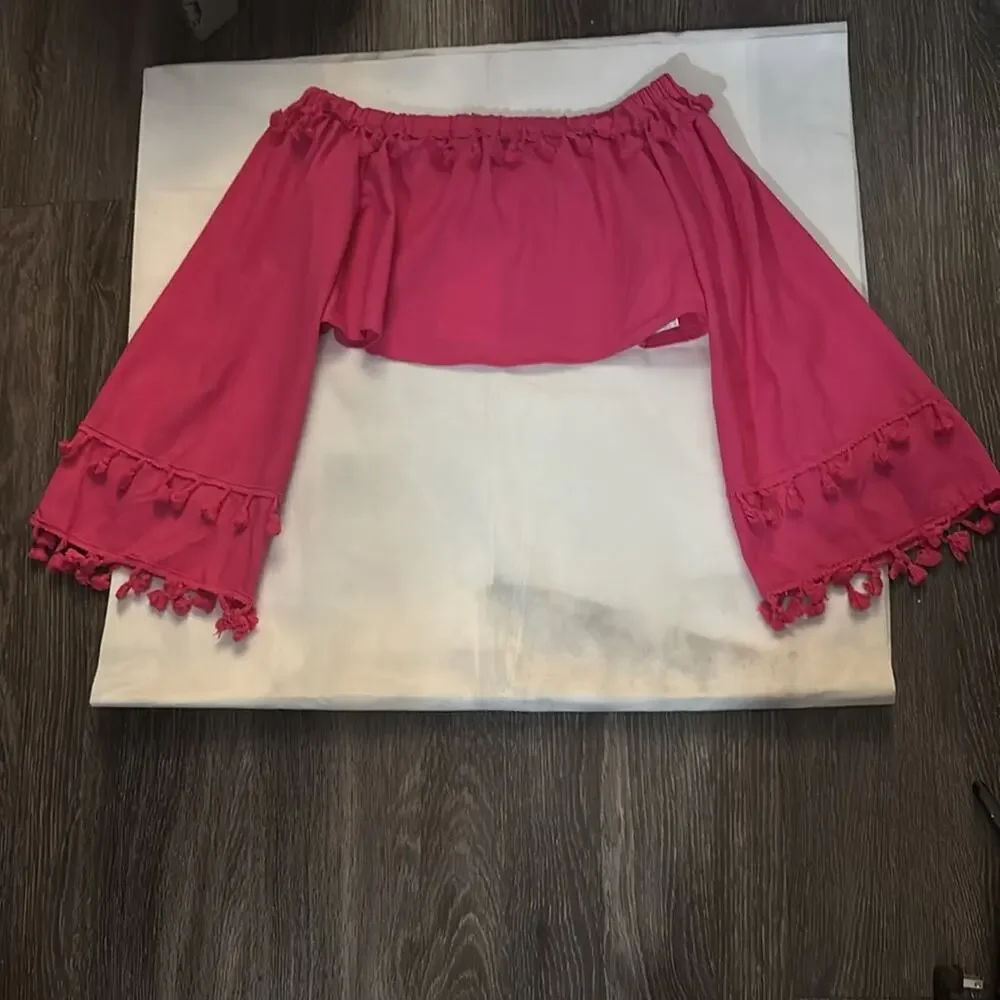 SHEIN Pink Two Piece Tassel Skirt Set 4 Rainbow Summer Boho Coquette Girl Baddie